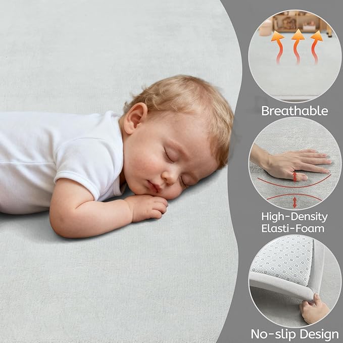 STARUIA Baby Play Mat for Floor, 1.1" Thick Memory Foam Tummy Time Mats, Soft Flannel Nursery Rug, Non Slip Crawling Mat for Toddlers, Kids, Playpen, Tatami Style for Living Room(59" X 79", Grey)
