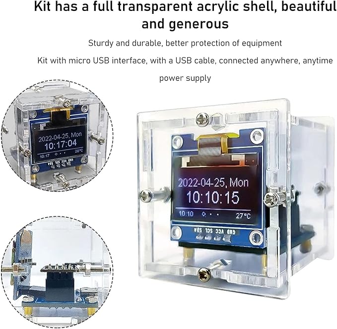 Digital Electronic Mini Clock DIY Kit DIY Alarm Clock DIY Timing Module Kit DIY Electronics Kit for for Learning and Teaching Project,Acrylic Shell Organic Light Emitting Diode Display, DC5V