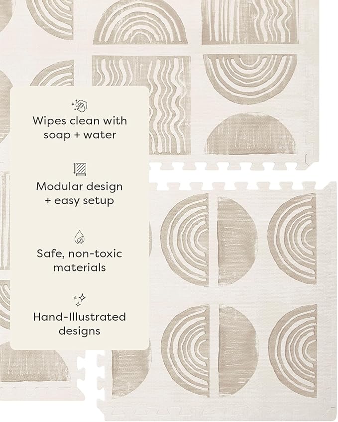 House of Noa Play Mat – 4x6 Pebble Ada – Set of 6 Tiles – Cushioned EVA Foam Play Mat for Floor, Soft Interlocking Mats for Hard Floors