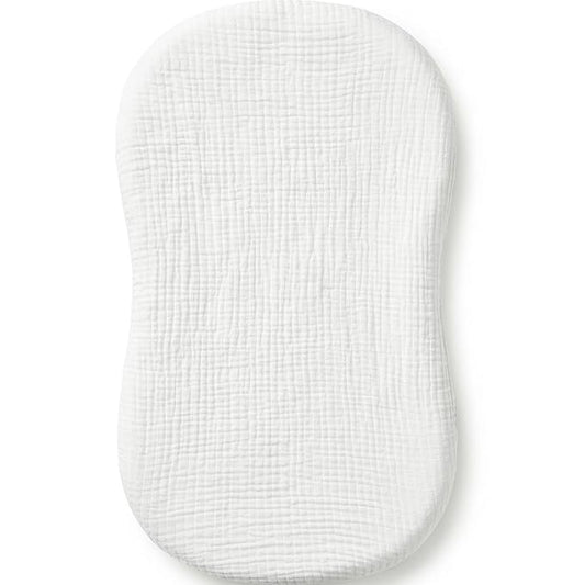 Muslin Bassinet Sheet Compatible with Halo BassiNest Swivel Sleeper - 100% Cotton Hourglass & Peanut Shape Mattress Pad Cover (30"x18"), Breathable & Soft, Boho (1 Pack White)