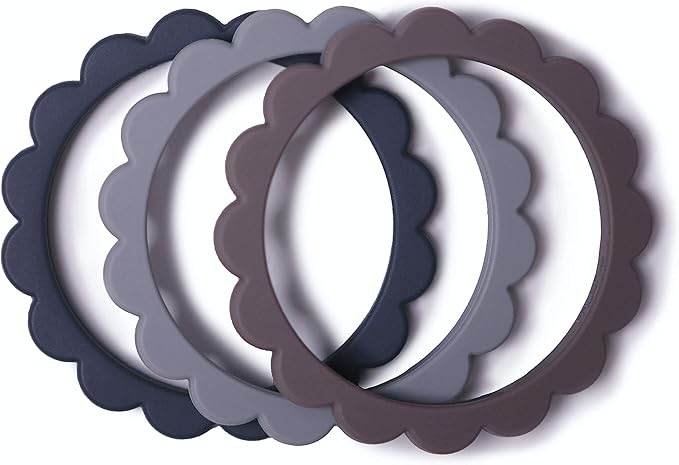 mushie Flower Teether Bracelet | 3-Pack (Steel/Dove Gray/Stone)