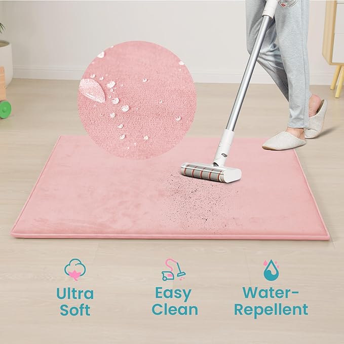 Huloo Sleep Baby Play Mat for Floor,50"×65" Playpen Mat for Toddler,Infant,Kids,1.3" Thick Elasti Foam Non-Slip Nursery Rug,Water Repellent Soft Padded Floor Mats for Tummy Time,Crawling(Pink)