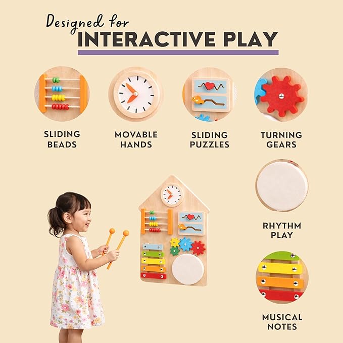Sensory Busy Board for Toddlers 1–3, Wall Mounted or Portable Tabletop Activity Board, Montessori Toy for Independent Play & Fine Motor Skills