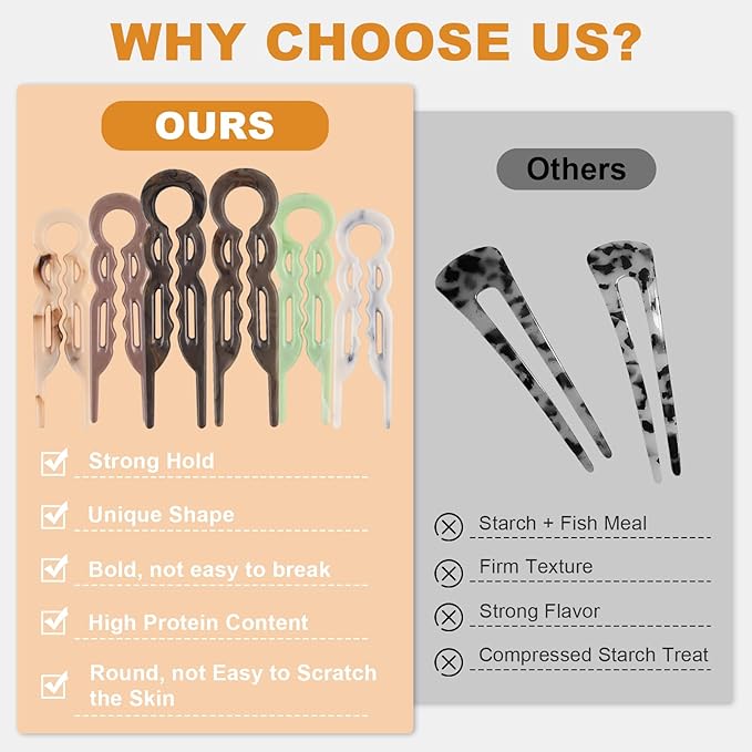 Hair Pins, U-Shaped Hair Pins - 6 PCS Bobby Pins for Fine, Thick & Long Hair, Invisible Strong Hold Hair Styling Accessories