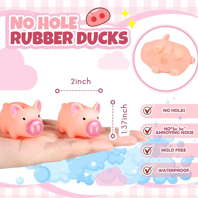 DEEKIN 24 Pcs 2 Inch Waterproof No Hole Rubber Pigs Bath with Sealed Plug Without Hole Bathtub Floating Bath Pig for Birthday Party Decoration Gift Swimming Pool