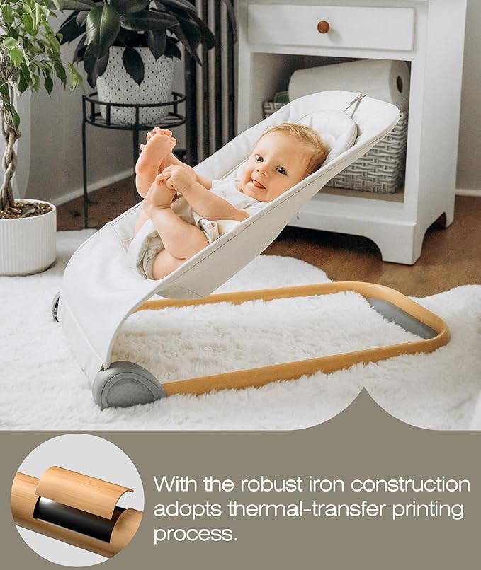 Fodoss Baby Bouncer, Portable Bouncer Seat for Babies, Ergonomic Design Baby Bouncer Chair, Baby Bassinet for Infants, Beige