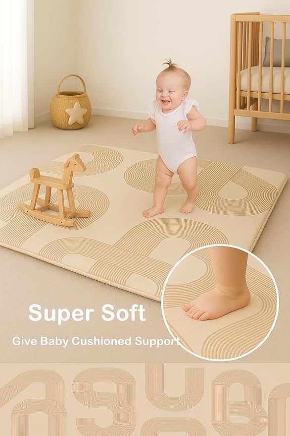 Baby Play Mat for Floor, 1.2″ Thick Foam 71X59 Playpen Mat, Ultra-Soft Velvet for Tummy Time & Crawling, Non-Slip Backing and Easy to Clean, Safe for Infants, Toddlers, and Kids (Geometry)