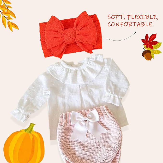 LemonSpace Handmade Halloween Thanksgiving Baby Bows for baby girls Stretchy Nylon Hair Bands Hair Accessories with Orange Headbands Bows for Newborn Baby Girls Infant Toddlers Kids Bow(Orange Black)