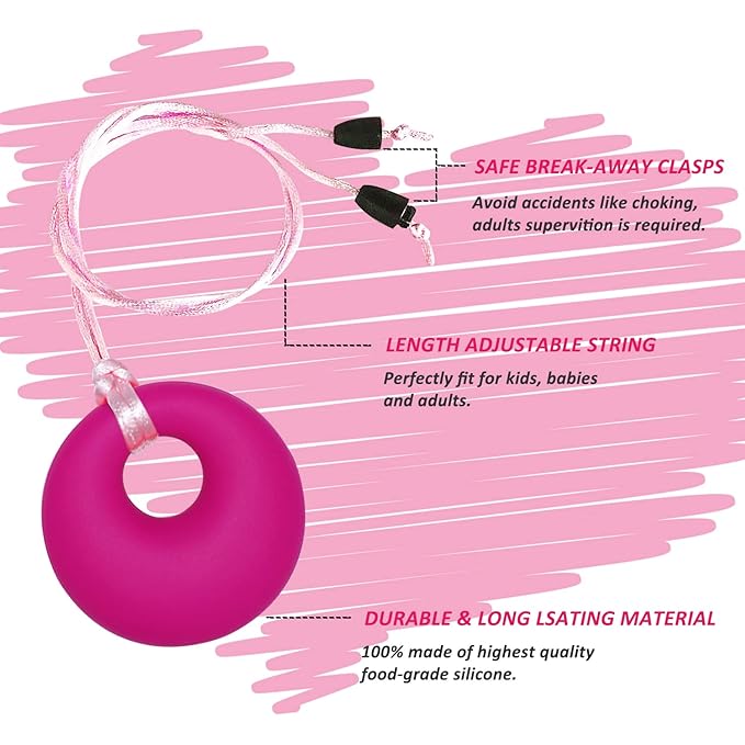 Chew Necklace for Sensory Kids Girls, Chewy Necklace Sensory Chew Toys for Adults with Autism ADHD Anxiety, Silicone Sensory Necklaces for Chewing - 3 Pack