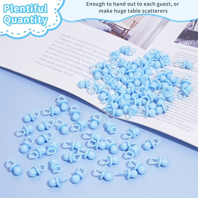 200 Mini Pacifiers Baby Shower Game Boy, 0.86’’ Plastic Pacifiers Baby Shower Game, Bulk Baby Shower Pacifiers for Gender Reveal Baby Shower Decoration DIY, Table Scatter, Baby Shower Favors (Blue)