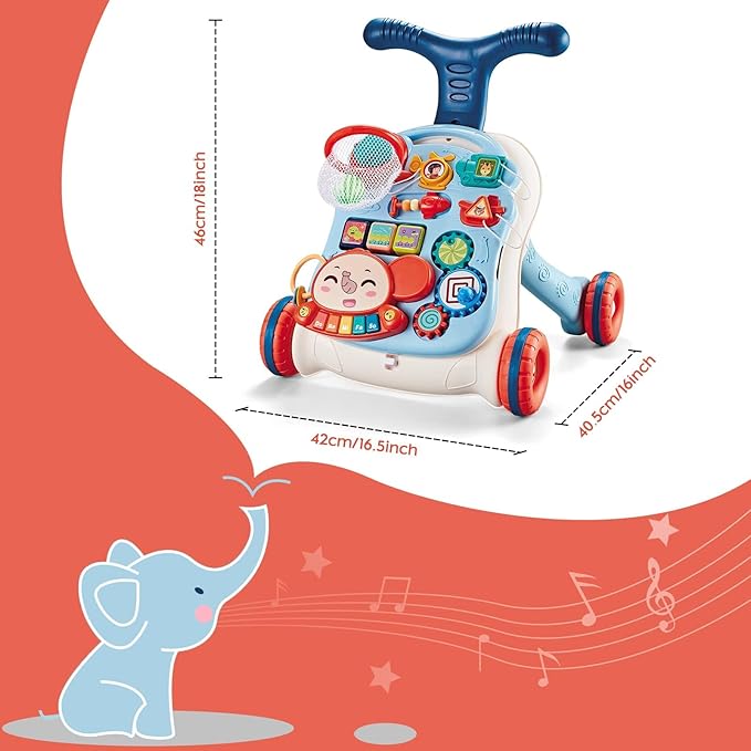 3 in 1 Baby Walker for Boys Girls Sit-to-Stand Learning Walkers Activity Center Table Educational with Removable Play Panel Weight Gain Design Walking Toys Baby Push Walker for Infant Boys Girls
