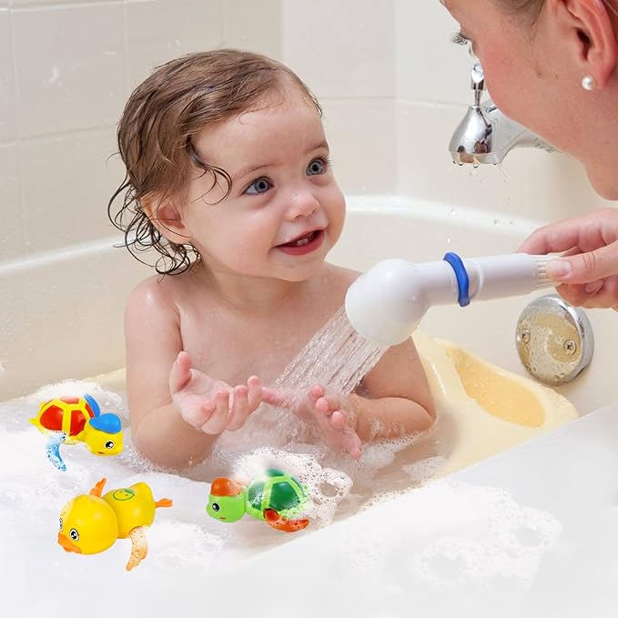 Cuterabit Baby Bath Toys, Floating Wind Up Swimming Turtle and Duck, Bathtub Toys, Pool Toys, Water Toys for Toddlers Boy Girl 3 Pack