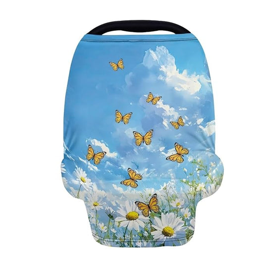 AFPANQZ Butterfly Flower Nursing Covers for Newborns Baby Car Seat Covers for Baby Girls, All Season Baby Carseat Canopy Cover Ups Breastfeeding Scarves Breathable Baby Shower s