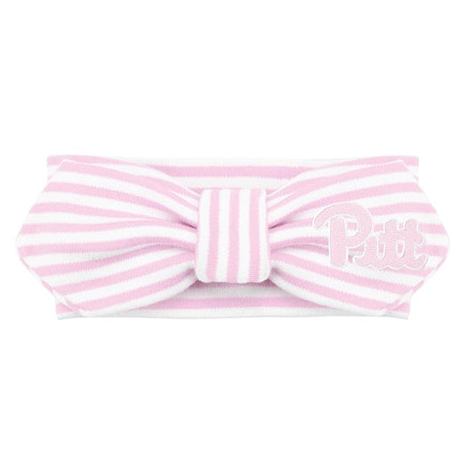 Creative Knitwear Pitt Panthers Infant Girls Pink/White Striped Hair Knot Headband Embroidered Logo - Size Newborn - 4T