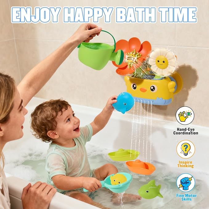 Baby Bath Toys for Kids Ages 1-3 | Safe & Fun Mold Free Toddler Bath Toys | Interactive Bath Toys with Blooming Flower with Watering Can Bathtub Water Toys for 1+ Year Old Great for Girls Shower Gifts