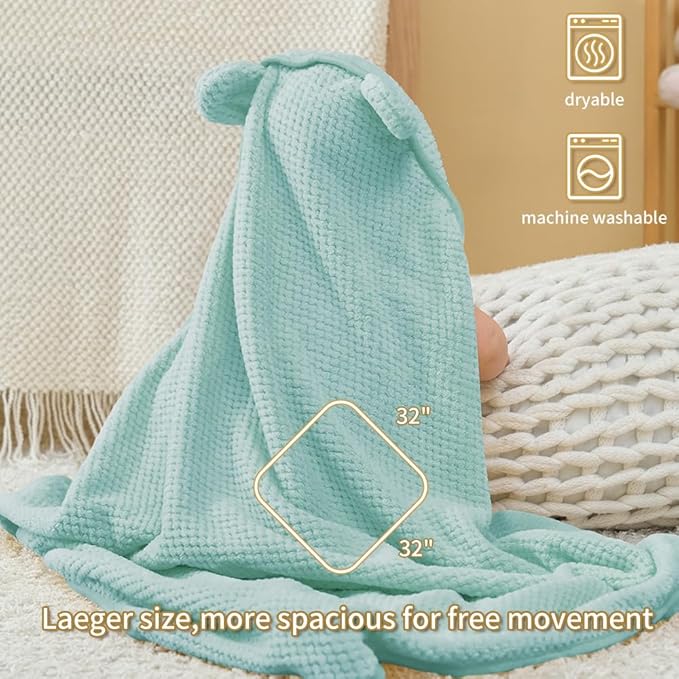 Baby Hooded Towel 2 Pack Bath Towels for Newborn with Animal Design Shower Essentials for Baby Girl Boy and Toddler (Green & Teal, Medium)