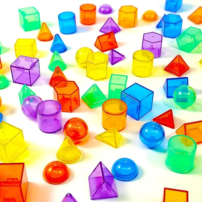 Bbiamsleep 76 Pcs Counting 3D Geometric Solids Colorful Plastic Geometric Shape Light Table Manipulative Counting Sorting Sensory Bin Filler Fine Motor Skills for Light Table Sorting Training