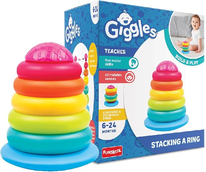 Funskool Stack A Ring – Baby Stacking Toy with 6 Colorful Grooved Rings (No Center Rod), Safe Educational Toy for Toddlers to Learn Motor Skills, Coordination & Colors – for Ages 12 Months+