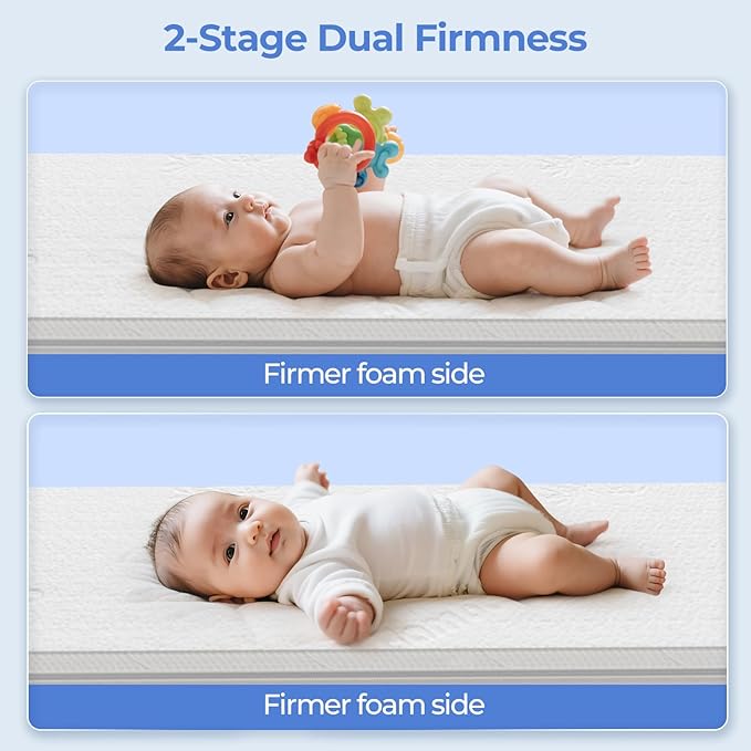 47x23.6 Bedside Crib Mattress: 1.5" Thick Dual Sided Gel Memory Foam Bassinet Mattress Fit for ADOVEL/BabyBond/ELEMARA Bassinet Bedside