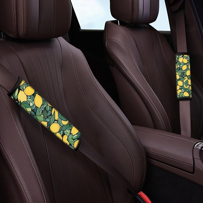 2-Piece Seatbelt Covers for Car Seat,Soft Comfortable Auto Seat Belt Protector Seatbelt Shoulder Pad for Women Men Yellow Lemon Pattern