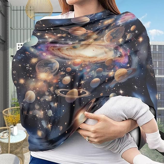 Binienty Baby Car Seat Cover for Boys Girls - Universe Planet Print Mom Nursing Breastfeeding Covers Infant Stroller Cover, Holiday Gifts