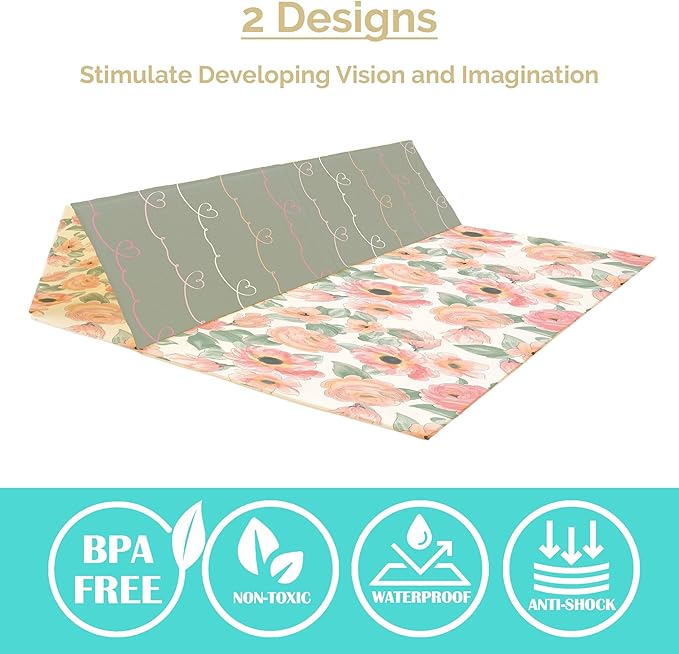 JumpOff Jo Foldable Foam Play Mat – Large Waterproof Baby & Toddler Activity Floor Mat, Double-Sided 70 x 59 Inch Play Surface