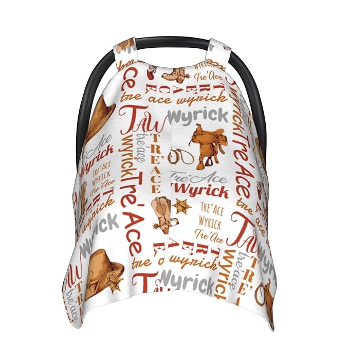 Personalized Cowboy Baby Car Seats Canopy for Babies with Name, Custom Monogram Western Car Seat Covers for Boys, Opening Minky Nursing Breastfeeding Cover Infant Carseat Canopies for Newborn