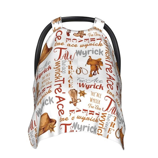 Personalized Cowboy Baby Car Seats Canopy for Babies with Name, Custom Monogram Western Car Seat Covers for Boys, Opening Minky Nursing Breastfeeding Cover Infant Carseat Canopies for Newborn