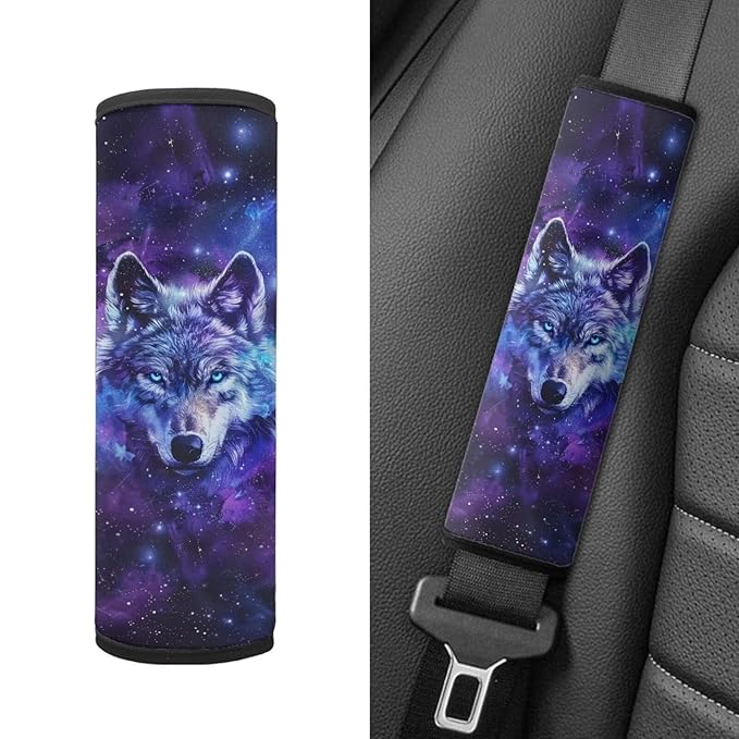 Biyejit Galaxy Wolf Baby Car Seat Neck Cover, 2 Pcs Carseat Belt Cover Pad, Shoulder Strap Protectors, Seat Belt Covers Cushion for Boys Girls