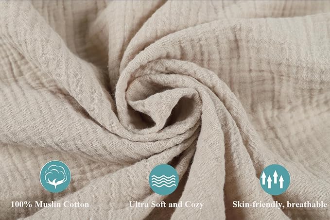 Muslin Pack and Play Sheets Fitted Compatible with Graco Pack n Play Playard Crib and Other 27 x 39 Inch 24 x 38 Playpen/Mini Crib Mattress Soft 100% Cotton Fog & Brown