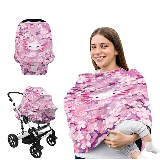 Axolotl Baby Carseat Cover Pink Multi-use Breathable Nursing Cover,High Stretchy Infant Carseat Canopy Stroller Cover,Car Seat Covers for Bbies, Boys & Girls