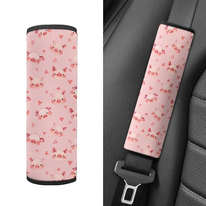 Biyejit Pink Pigs Car Seat Belt Covers for Boys Girls, 2 Pack Carseat Shoulder Padding, Soft Car Seat Neck Cover, Car Seat Straps Shoulder Pads, Mermaid Stroller Strap Cover for Baby Kids