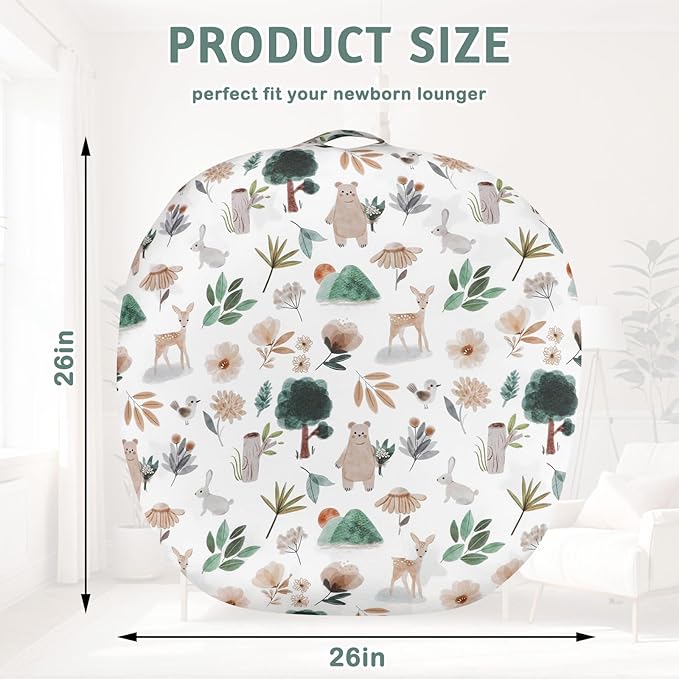 Newborn Lounger Cover for Girls Boys, Removable Soft Baby Lounger Cover, Reversible Infant Lounger Cover Minky, Green Animal