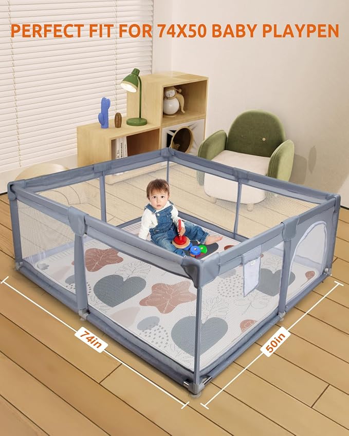 74x50 Playpen Mat Foam Thick, 1 inch Thicker & Waterproof Baby Playpen Mat for Floor Playing, One-Piece Crawling Mat for Indoor Outdoor, Playmat for Kids Toddlers Infants, Gifts for Boys Girls, Boho