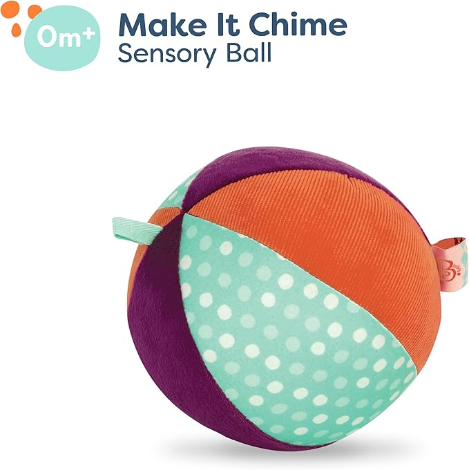 B. toys – Large Textured Plush Baby Ball – Chiming Bell – Gross Motor Skills & Sensory Development – for Babies & Toddlers – Make It Chime – 6+ Months