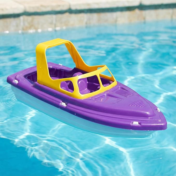 Floating Toy Boat for Bathtub & Pool - 11" Plastic Toddler Tub Toy with Non-Scratch Color Learning Sensory Water Play for Kids Babies, No Batteries (Purple)