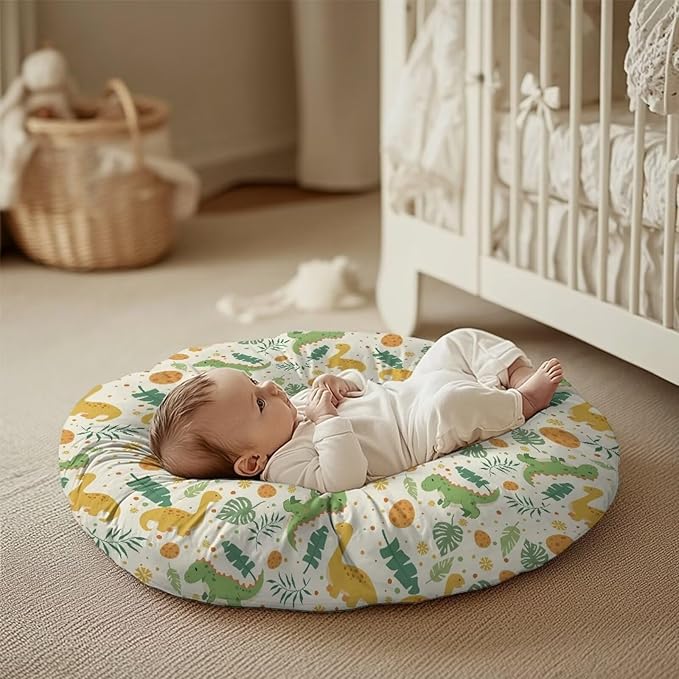 Cartoon Palm Leaf and Dinosaur Newborn Lounger Cover Removable Soft Slipcover for Newborn Baby Padded Lounger Infant Floor Seat Cover for Boys Girls Baby Essentials