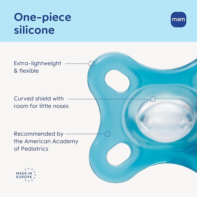 MAM Comfort Baby Pacifier 0-3 Months, Specially for Smaller Newborn Mouths, Lightweight One-Piece BPA-Free Silicone,Easy to Clean, Best for Breastfed Babies, 4 Pk, Made in Europe