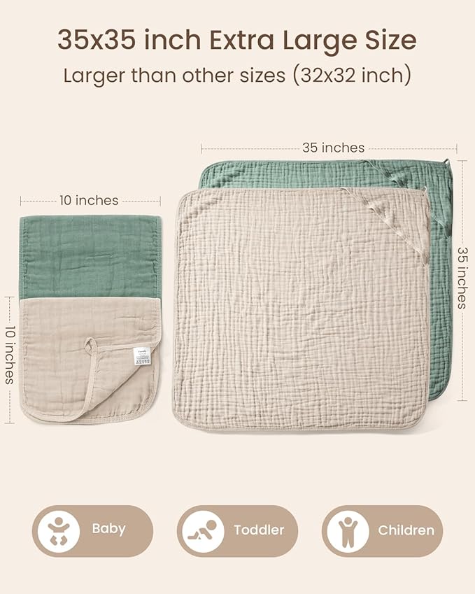 6 PCS Baby Towels and Washcloths Set, 2 PCS XL 35x35 Inch Baby Hooded Towels & 4 PCS Washcloths Set, Ultra Soft & Highly Absorbent Bath Bath Towel for Newborn, Infant & Toddler, Shower Gifts