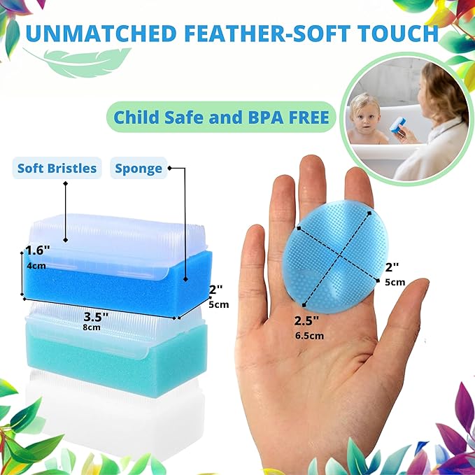 Cradle Cap Brush for Babies - Cradle Cap Treatment | Baby Sponge for Bathing | Baby Brush and Comb Set Newborn | Baby Comb & Scalp Scrubber (Set of 6)