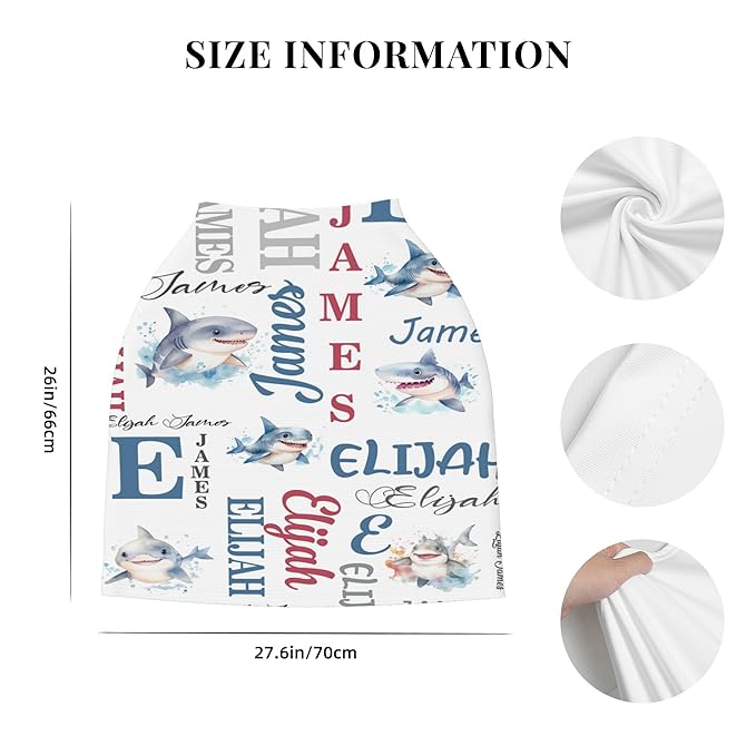Personalized Baby Car Seat Cover with Name Stroller Canopy Custom Shark Carseat Cover Newborn Baby Boy Girl Nursing Cover for Moms First Birthday Gift
