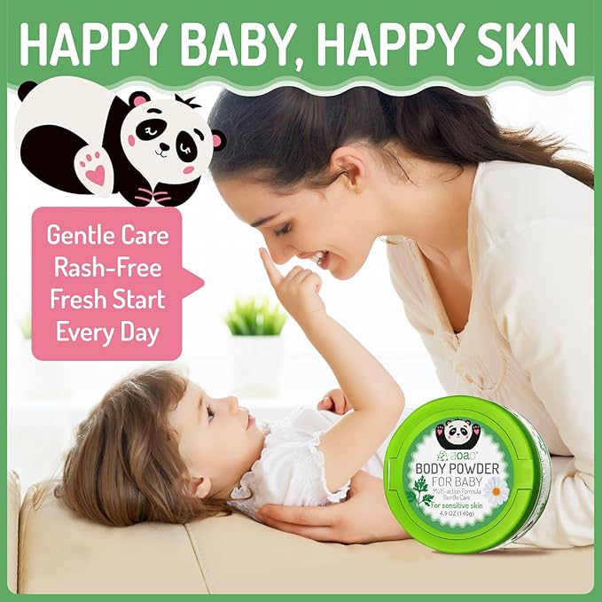 Baby Body Powder with Puff, Natural Cornstarch + Zinc Oxide Skin-Protecting Formula, Talc-Free, Soothing & Gentle Absorption, Newborn Essential, Family-Friendly, 140g/4.9oz (2Pack)