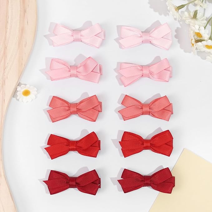 DED 28PCS 2.2" Fully Lined Baby Bows Hair Pins Tiny Hair Clips Fine Hair for Girls Infants Toddlers Set of 14 Pairs