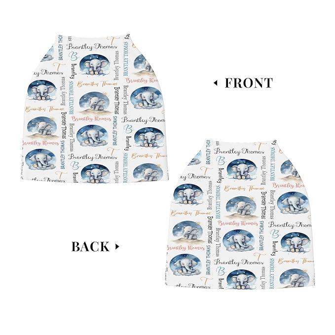 Personalized Baby Car Seat Covers for Babies, Custom Elephant Nursing Breastfeeding Carseat Canopy with Name, Infant Stroller Covers for Newborn Girls Boys, Breathable Carseat Cover