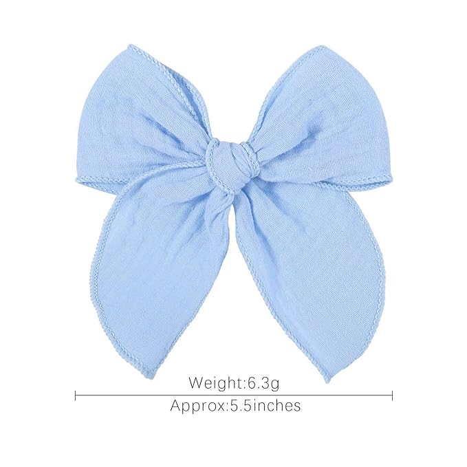 5.5 Inch Sky Blue Fable Hair Bow: Handmade Linen Cotton Hair Clip for Girls - 1 PCS