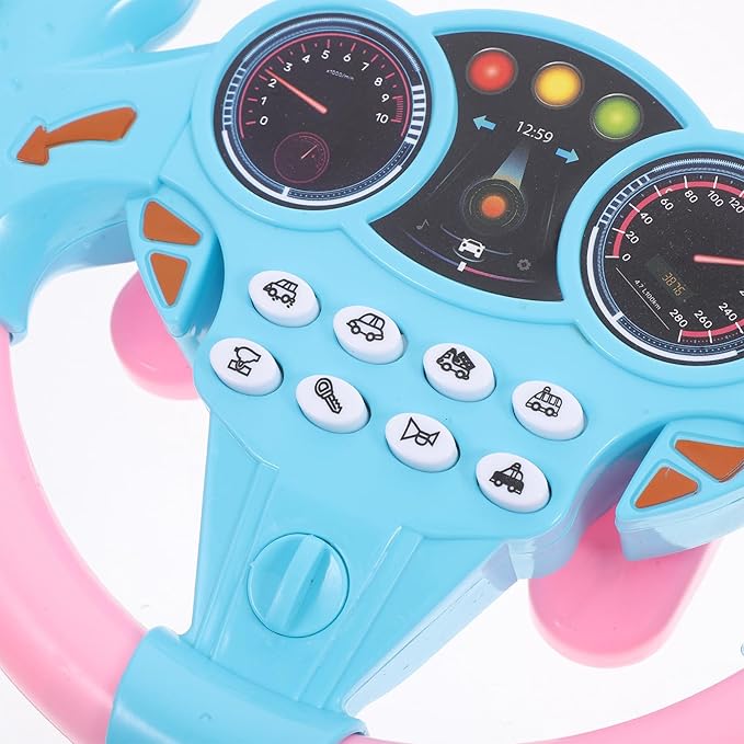 Toyvian Kids Steering Wheel - Toddler Steering Wheel Toy, Simulated Driving Controller, Pretend Driving Toy with Light Music for Boys Girls (Pink)