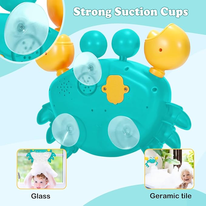Crab Baby Bath Toys, Crab Bubble Bath Machine, Automatic Bath Toy Blows Bubbles & Plays Children’s Songs, Bathtub Bubble Maker - Kids Birthday Gift for 1 2 3 Year Old Boy Girl Azure