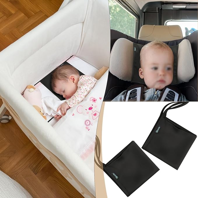 Beautyflier 2PCS Satin Car Seat Headrest Cover for Baby, Soft Sleeping Hair Headrest Protector, Satin Baby CarSeat Hair Protector, Soft Silk Feeling Headrest Cover for Hair Protection (Black)
