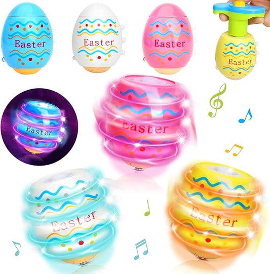 Easter Eggs Toys for Kids, 6 Pack Spinning Top Easter Eggs with Lighting & Music, Fun Easter Basket Fillers, Party Favor Gift for Boys & Girls Ages 3-6