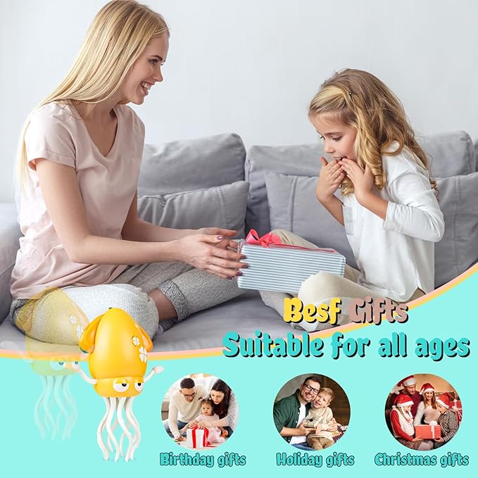 Electric Dancing Octopus Baby Toy, Dancing Squid Crawling Toys,Automatic Evasion Octopus Toy with Led Light and Music, Interactive Entertainment for Baby Sensory Development Birthday Gifts (Yellow)